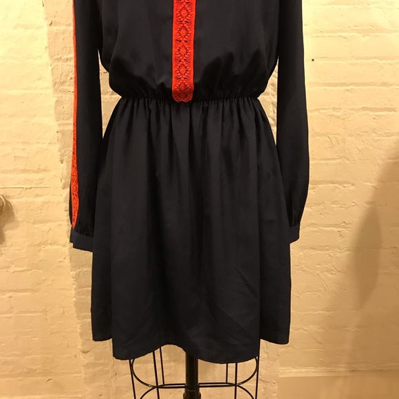 ModCloth Navy Dress with Orange Lace Trim Detail - Picture 5 of 10
